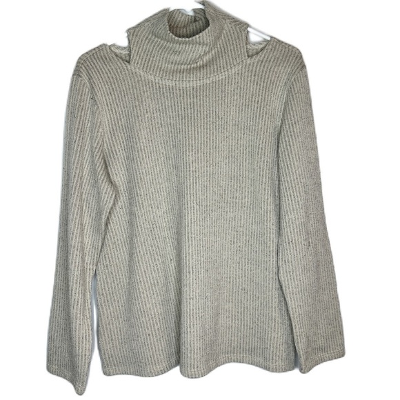 Clara Sunwoo Tan Turtle Neck Cut Out Knit Stretch Sweater Women’s Size XL - Picture 1 of 9